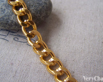6.6 ft (2m) Gold Tone Aluminium Thick Curb Chain Unsoldered Links 9x11.5mm A4532