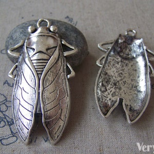 5 pcs Antique Silver Large Cicada Pendants Locust Bug Charms 34x62mm A3596