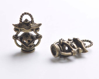 Antique Bronze 3D Filigree Lantern Pendant Charms 16x24mm