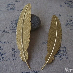 6 pcs of Gold Color Brass Feather  Huge Size 24x110mm A2346