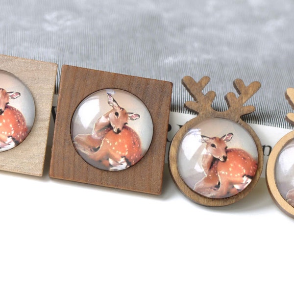 Wooden Pendant Tray Antler/Square Bezel Setting Match 25mm Cabochon Set of 4