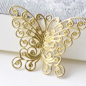 10 pcs Raw Brass Filigree Swirl Butterfly Charms Embellishments 27x35mm A8554 image 1