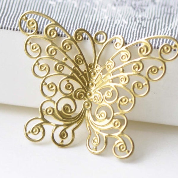 10 pcs Raw Brass Filigree Swirl Butterfly Charms Embellishments 27x35mm A8554