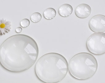 Cabochon rond bas en verre cristal, 4 mm/6 mm/8 mm/10 mm/12 mm/14 mm/15 mm/16 mm/18 mm/20 mm/25 mm/30 mm/40 mm/50 mm/58 mm/60 mm