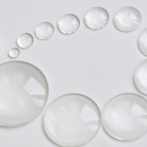 Cabochon rond bas en verre cristal, 4 mm/6 mm/8 mm/10 mm/12 mm/14 mm/15 mm/16 mm/18 mm/20 mm/25 mm/30 mm/40 mm/50 mm/58 mm/60 mm