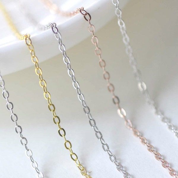 3.3 ft (1m) 925 Sterling Silver Flat Oval Cable Chain Silver/Platinum/Gold/Rose Gold/Polished Sterling Silver