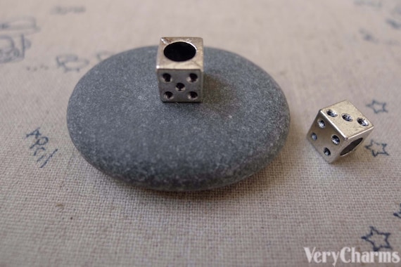 20 pcs Antique Silver Gambling Dice Cube Beads 7mm A7498