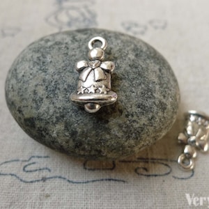 20 pcs of Antique Silver Jingle Bell Christmas Charms 9x14mm A6453