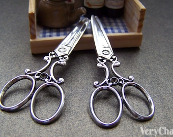 Antique Silver Scissors Charms Barber Shop Victorian Scissors Pendants 25x60mm Ensemble de 10 pcs A1644