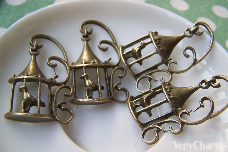 10 pcs of Antique Bronze Filigree Bird Cage Charms 20x34mm A2851