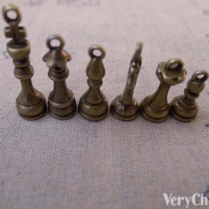 CHESS Pendant Antique Bronze Charms King Queen Bishop Knight Rook Pawn