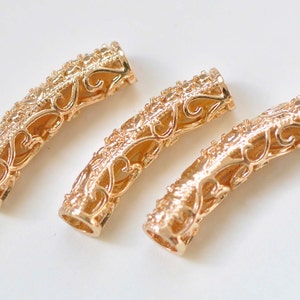 4 Stück 24K Champagner Gold Messing gebogen Fancy Floral Tubes 5.5x25mm A384