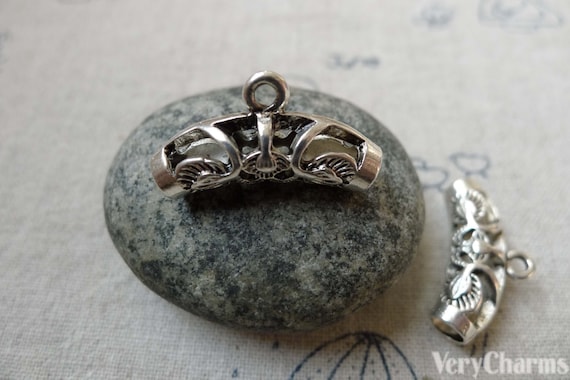 70mm Antique Silver Pewter Engraved Curve Flower Tube Bead For Jewelry Making