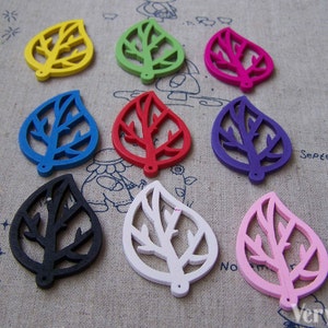 Large Wooden Leaf Earring Pendant Nature Wood Charms Assorted Color 28x43mm Set of 20 A3634