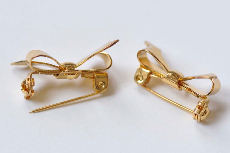 10 Pcs Shiny Gold Bow Safety Pin Brooch Findings 17x28mm A7500 Etsy