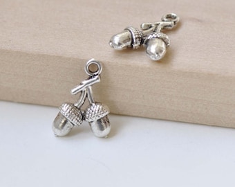 Small Double Pinecones Acorns Charms Antique Silver Finish Set of 20 A8427