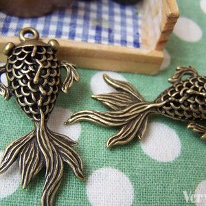 Antique Bronze Filigree Goldfish Pendants Charms 20x41mm Set of 4 A1799