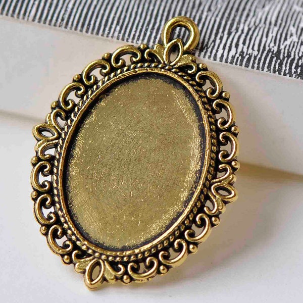 10 pcs Antique Gold Pendant Tray Base Settings Match 18x25mm Cabochon A8911