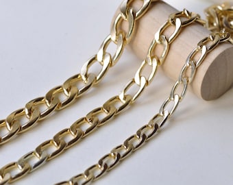 KC Light Gold Aluminium Curb Chain Textured Flat Unsoldered Links THREE SIZES