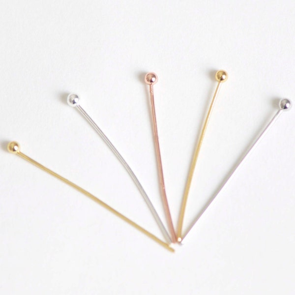 100 pcs Ball End Pins Jewelry Making Silver/Platinum/14K/18K Gold/Rose Gold 20mm/25mm/30mm/50mm