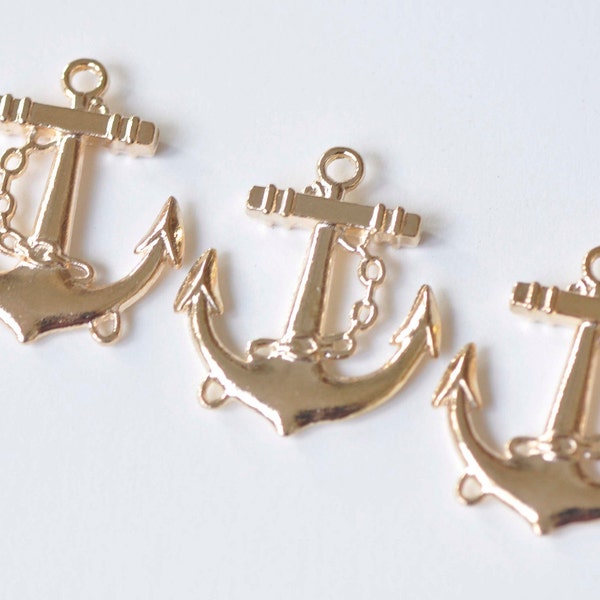 10 pcs Light Gold Anchor Nautical Charms Pendants 24x32mm A4048