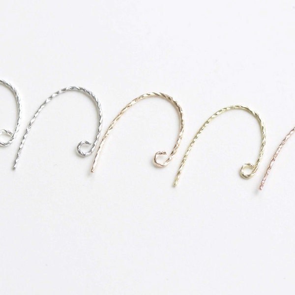 4 pcs (2 Pairs) 925 Sterling Silver Textured Earring Hook Earwires Findings Silver/Gold/Rose Gold/Platinum/Champagne Gold