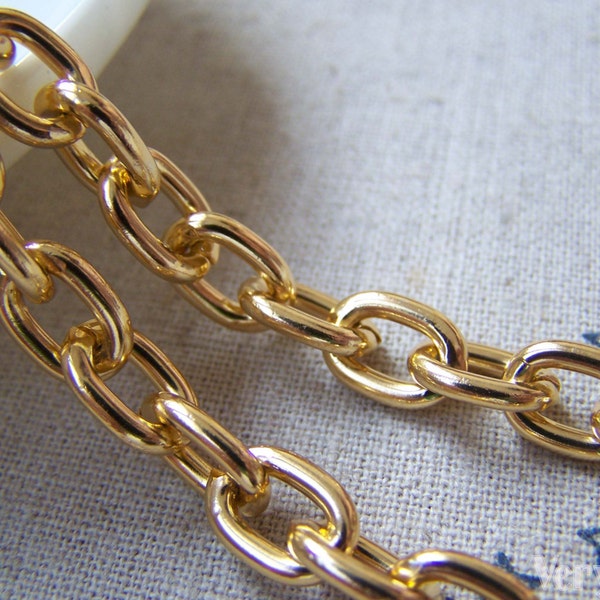 16ft (5m) Gold Tone Aluminium Oval Cable Chain With Unsoldered Links 7x10mm A5070