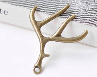 6 pcs Antique Bronze Antler Deer Horn Pendants Charms 40x52mm A9002