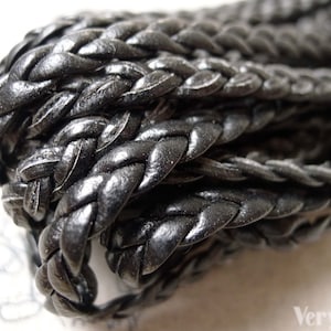 5 meters of Black Artificial Leather Twisted Cords Thread String 3x7mm A6914