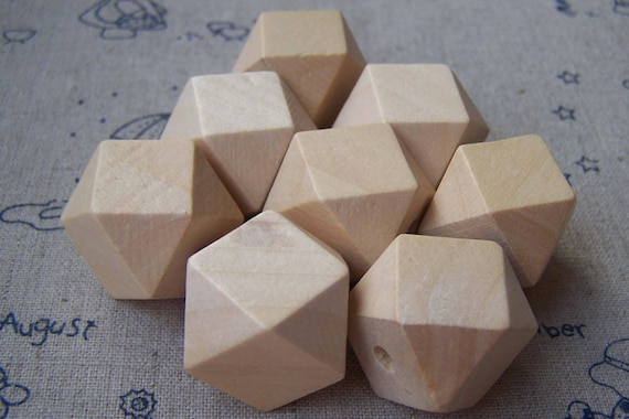 50 Perline In Legno Naturale Sfaccettate 20mm - Geometriche Non Finite Per Fai Da Te, Gioielli E Artigianato - 3