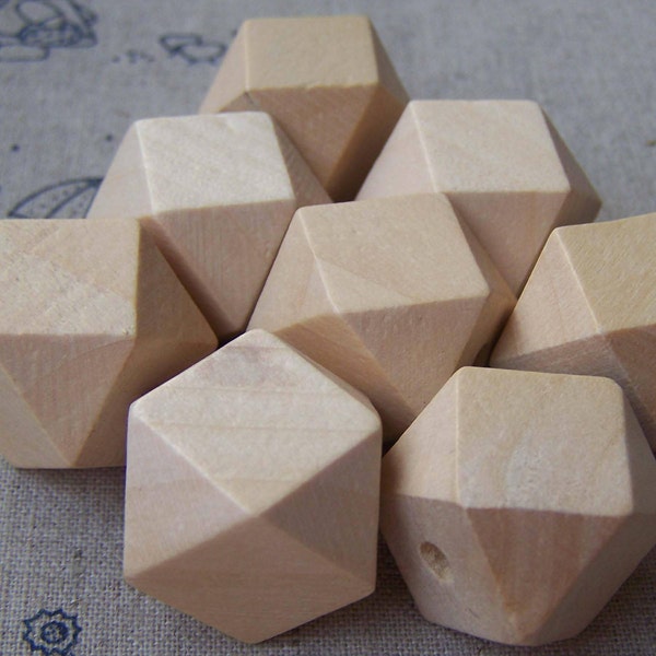 Faceted Wood Beads Geometric Figure Polygon Wooden Findings 10mm/12mm/14mm/16mm/21mm/25mm/30mm Lot of 20 HIGH QUALITY