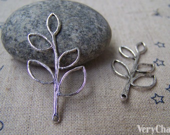10 pcs Antique Silver Filigree Tree Leaf Connector Charms 18x38mm A1090