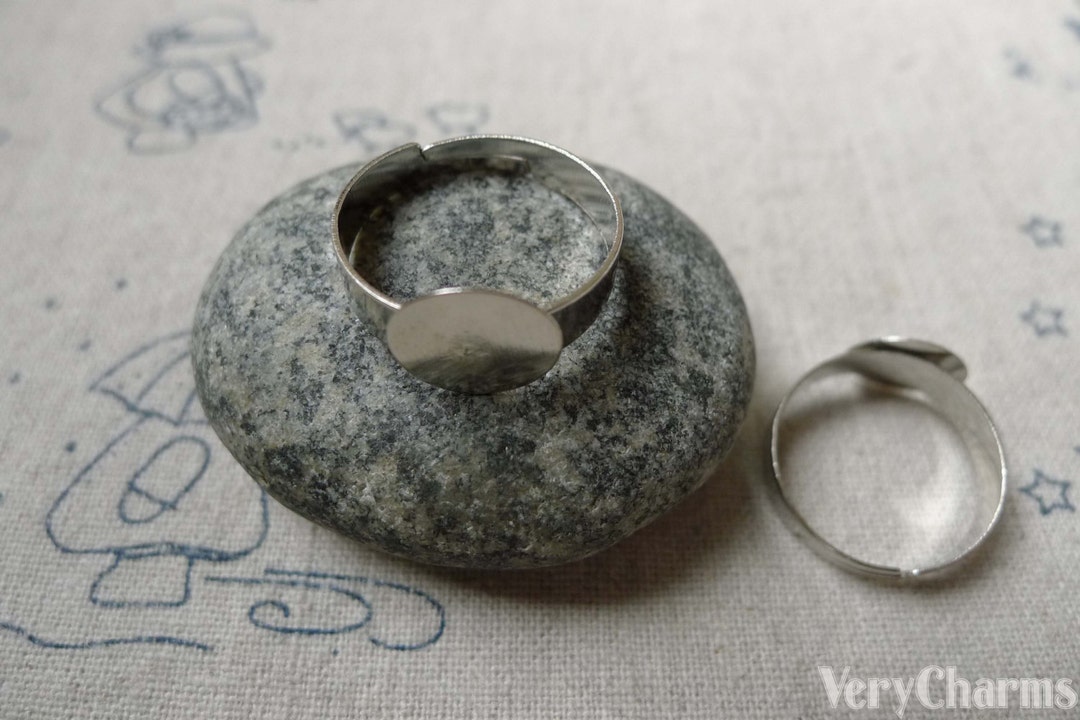 Pad Ring Base 10mm Pad Ring Base Silvery Gray Nickel Tone Adjustable Ring Set of 50 ...