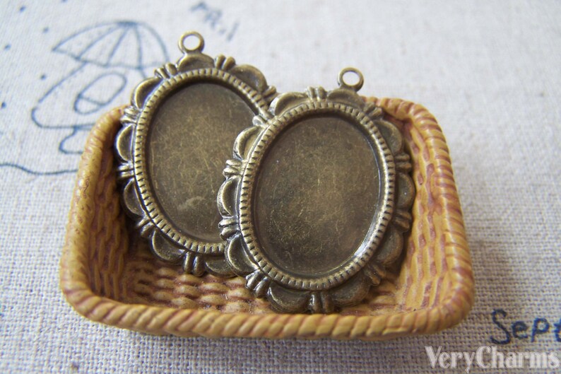 10 pcs of Antique Bronze Lovely Oval Base Settings Match 13x18mm Cabochon A3965