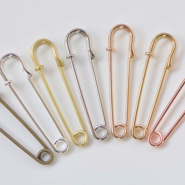 10 pcs Brass Safety Pins Kilt Pins Brooch 11x51mm 2 Inches Long Raw Brass/Silver/Gold