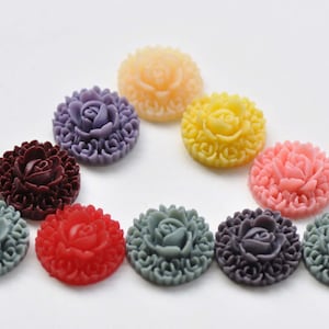 10 pcs of Resin Round Flower Cameo Cabochon Assorted Color 19mm A8766