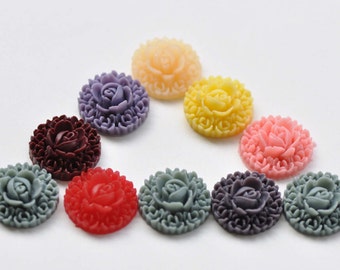 10 pcs of Resin Round Flower Cameo Cabochon Assorted Color 19mm A8766