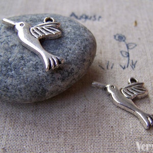 10 pcs of Antique Silver Hummingbird Charms 13x25mm A829