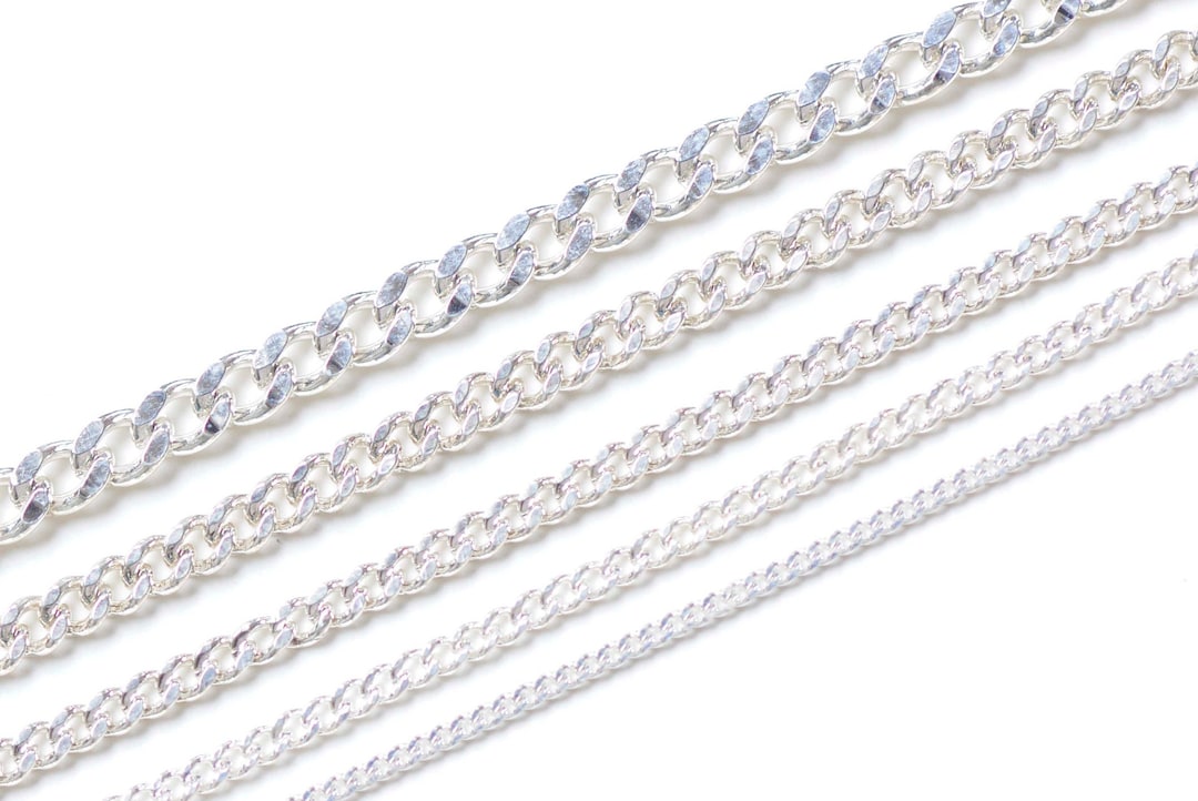 Polished 925 Sterling Silver Curb Chain 1mm/1.4mm/1.8mm/2.3mm/2.8mm/3 ...