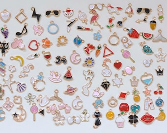 Light Gold Fancy Enamel Charms Mixed Styles Set of 100 A2640