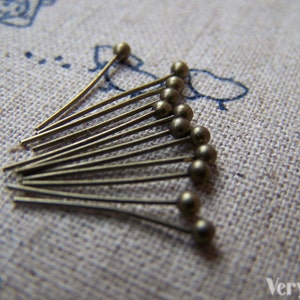 200 pcs of Antique Bronze Brass Ball End Headpin - 25G - 20mm A3038