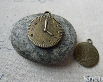10 pcs of Antique Bronze Round Clock Charms 19mm A6520