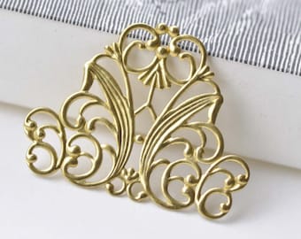 10 pcs Raw Brass Fancy Filigree Flower Embellishments 29x37mm A8562