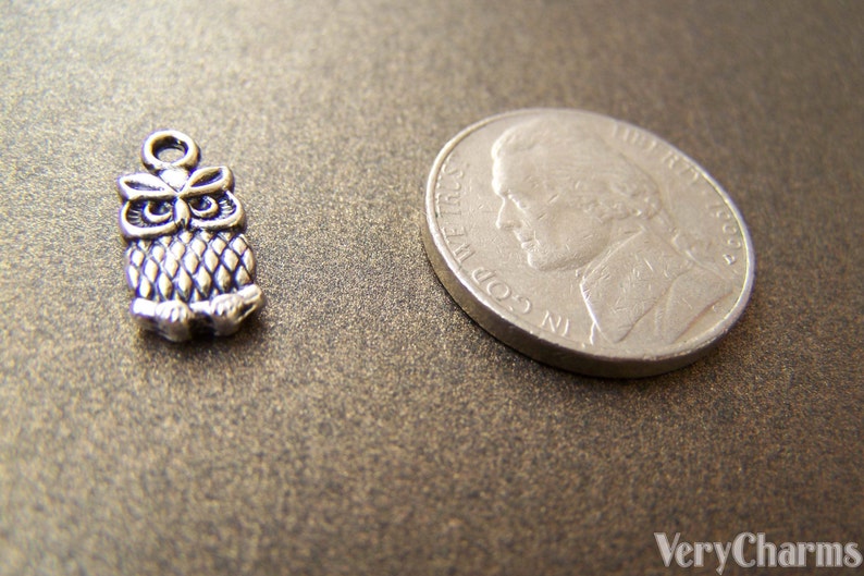 20 pcs of Tibetan Silver Antique Silver Lovely Owl Charms Double Sided 7x15mm A1835 image 3