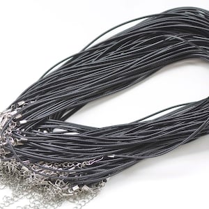 Black Wax Cord Necklaces With Lanyard Hook Spring Clips 1.5mm