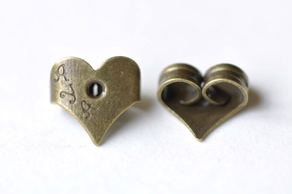 Heart Earnuts Earring Stoppers Antique Bronze Butterfly Backs Set of 50  A8160