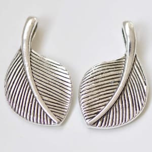 Antique Silver Dainty Leaf Charms Large Hole  Set of 10 A8431
