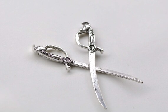 Antique Silver Japanese Blade Katana Sword Pendant Charms