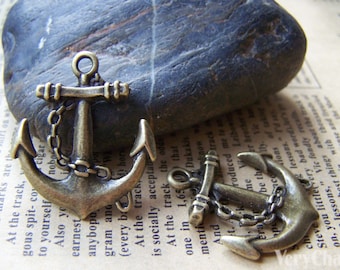 Anchor Charms Nautical Pendants Antique Bronze Finish 27x31mm Set of 10 A1271