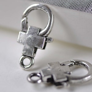 10 pcs Antiqued Silver Cross Lobster Clasps 16x28mm A7055